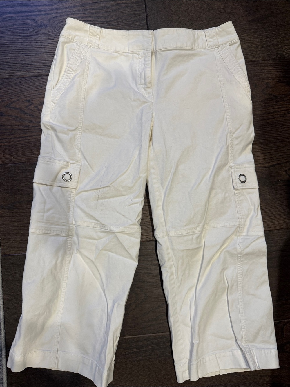 Light Cream/White Women's Cargo Capris with Utility Pockets